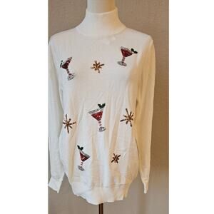 NWT Victoria Harbour Christmas Sequins Holiday Martinis Turtleneck‎ Sweater  XL